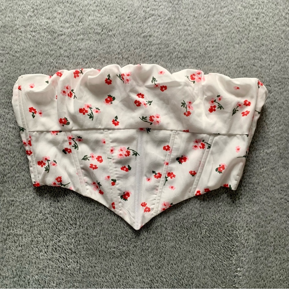 Princess Polly Floral Corset Top - White and Red